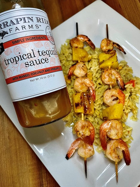 Tropical Tequila Shrimp Kabobs over Rice