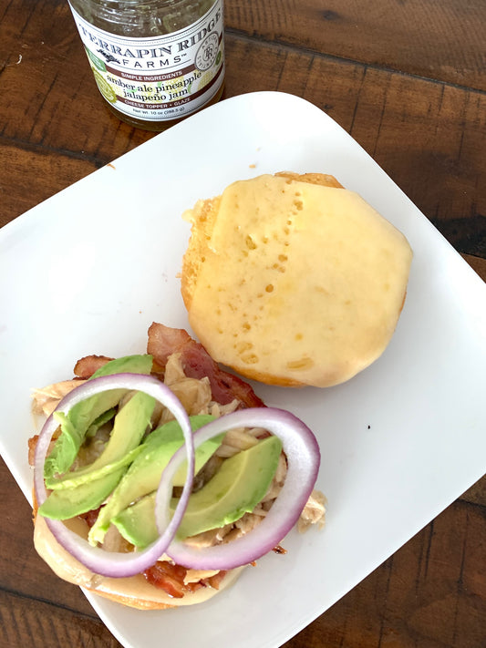 California Chicken Sandwich with Amber Ale Pineapple Jalapeno Jam