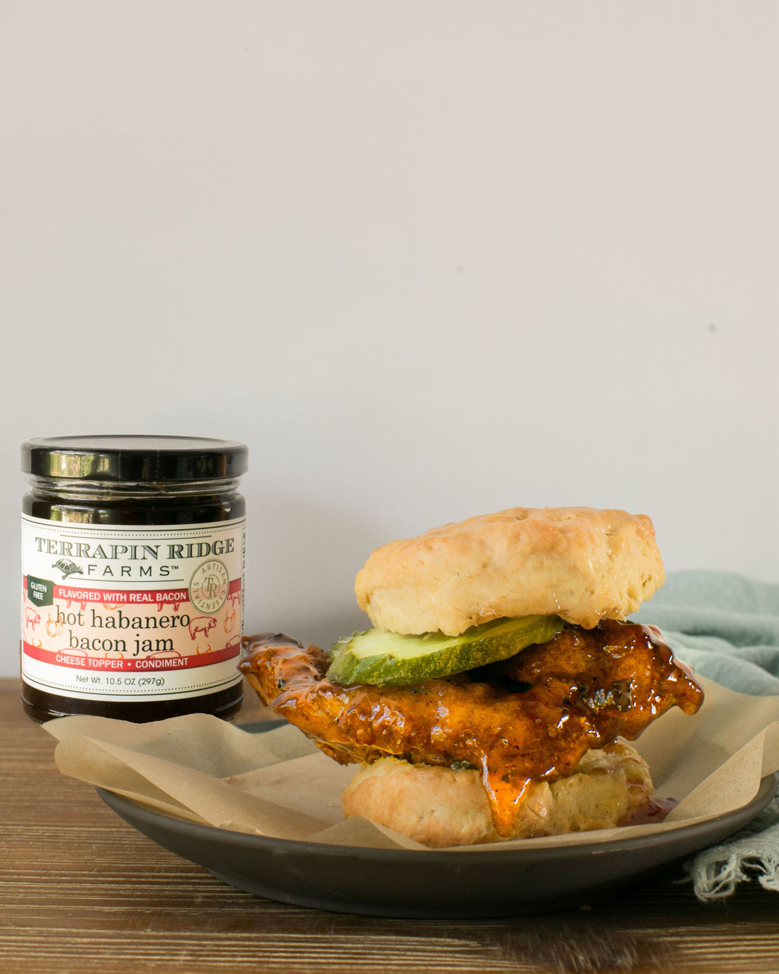 Terrapin Ridge Farms Hot Habanero Bacon Glazed Fried Chicken Biscuit Sandwich