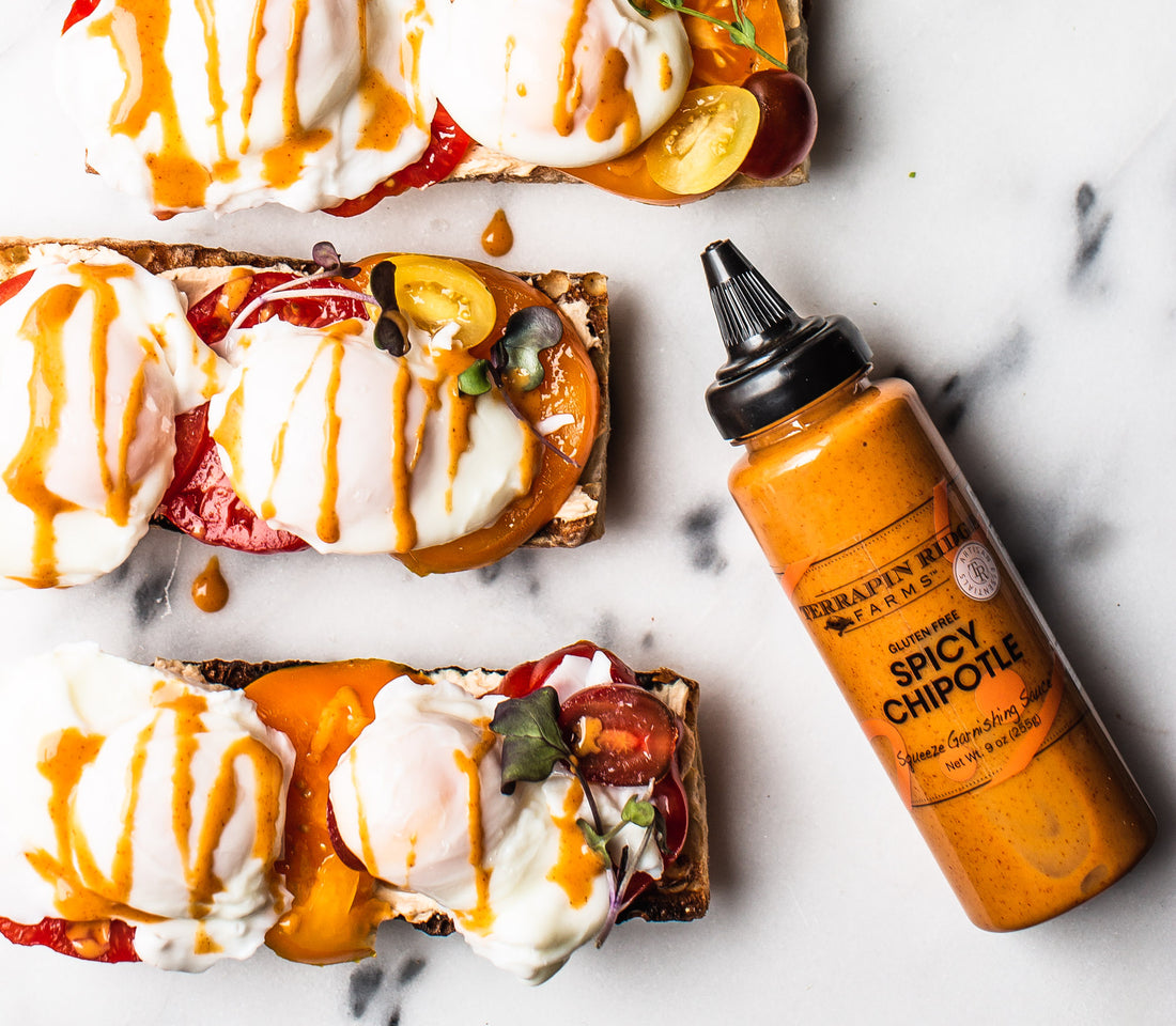 Chipotle Eggs Benedict with Goat Cheese Spread