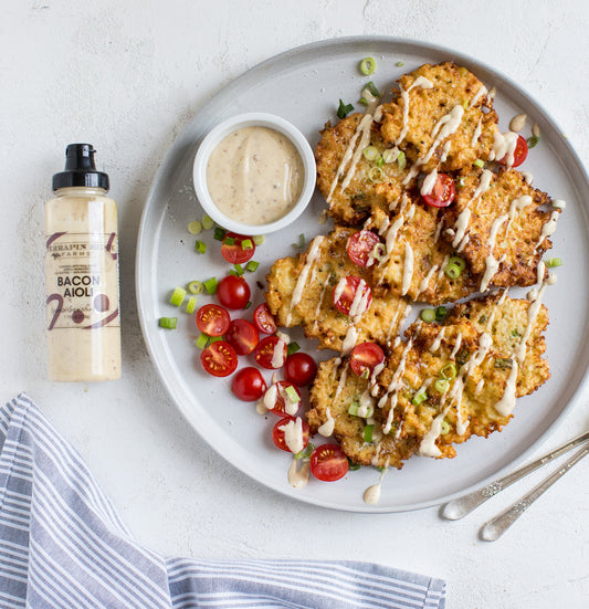 Healthy Cauliflower Fritters with Bacon Aioli