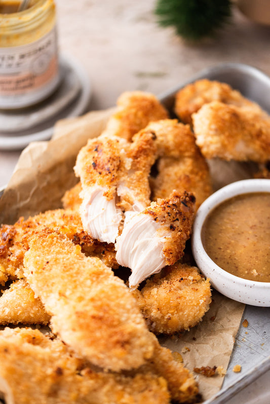 Cracker Crust Chicken Fingers with Champagne Garlic Honey Mustard